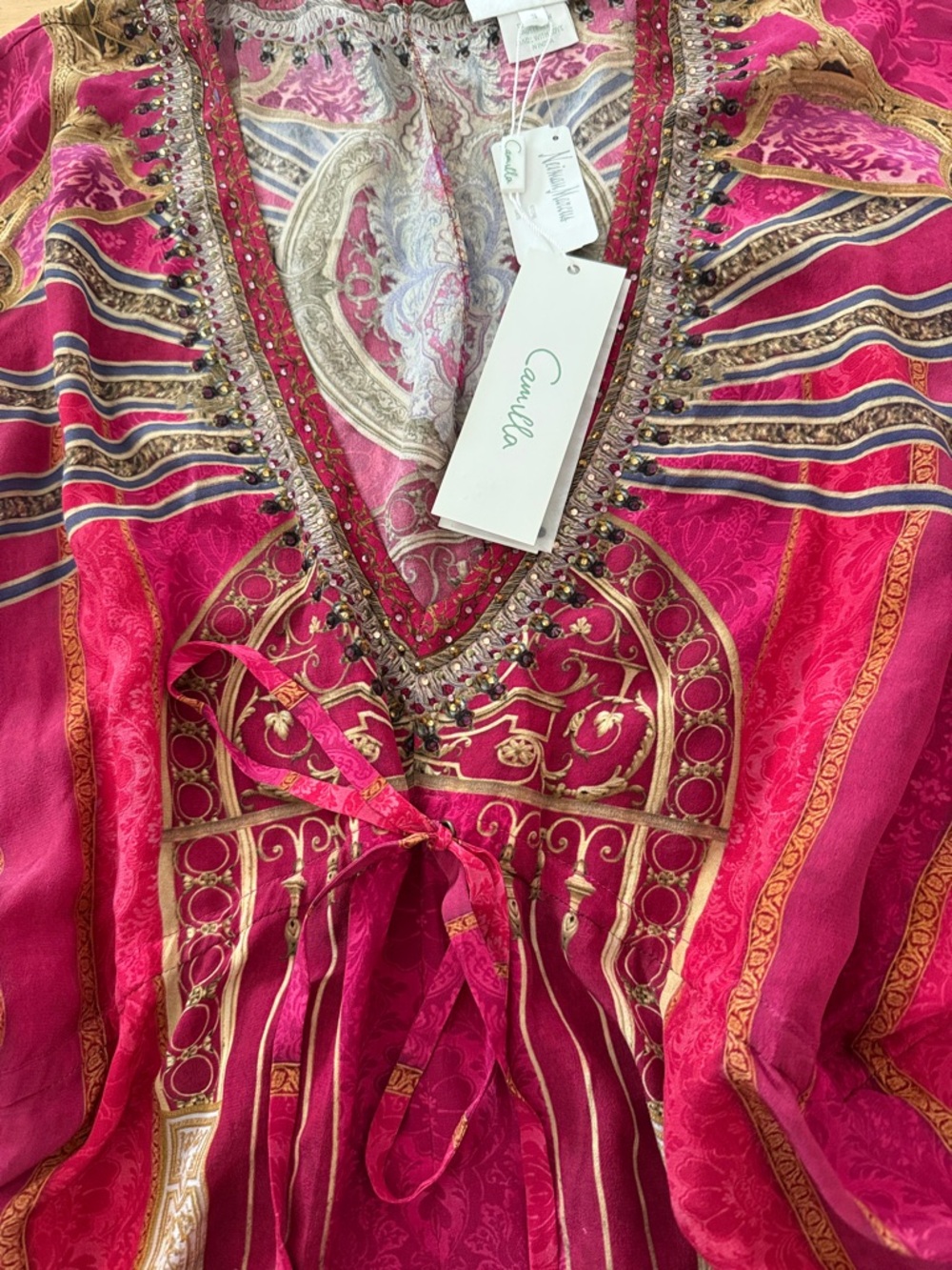 NWT Camilla Woman’s Bright Magenta Boho V-Neck Romper - Picture 3 of 10